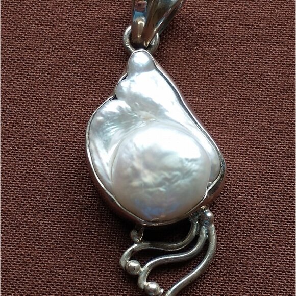 Handmade White, Black, and Silver Pendant for Necklace - Includes Drawstring Bag - Picture 8 of 11